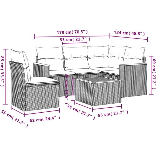  6-dijelni set vrtnih sofa s jastucima crni od poliratana Slike