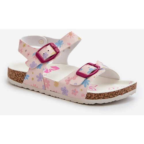 Kesi Children&amp;#039;s sandals with flowers and buckles pink Memoria Slike