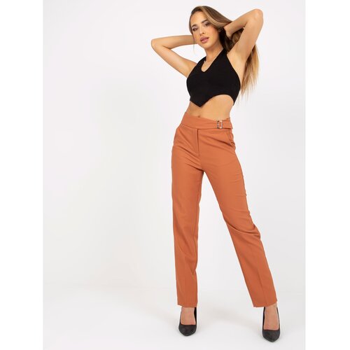 Fashion Hunters Women&amp;#039;s copper pants made of fabric with pockets Slike
