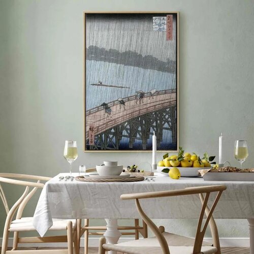  Slika - Utagawa Hiroshige &amp;ndash; Sudden Shower over Shin-Ohashi Bridge and Atake 80x120 U prirodnom drvenom okviru Slike