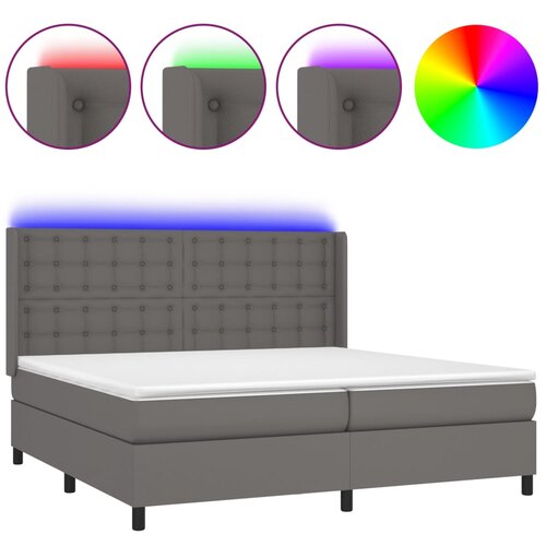 VidaXL Krevet box spring s madracem LED sivi 200x200cm od umjetne kože Slike