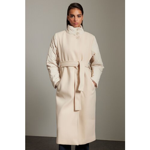 Trendyol Ecru Oversize Belted Coat Slike