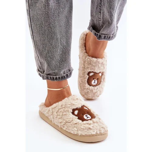 Kesi Women's Slippers With Fur Type Lamb And Teddy Bear Beige Temiena