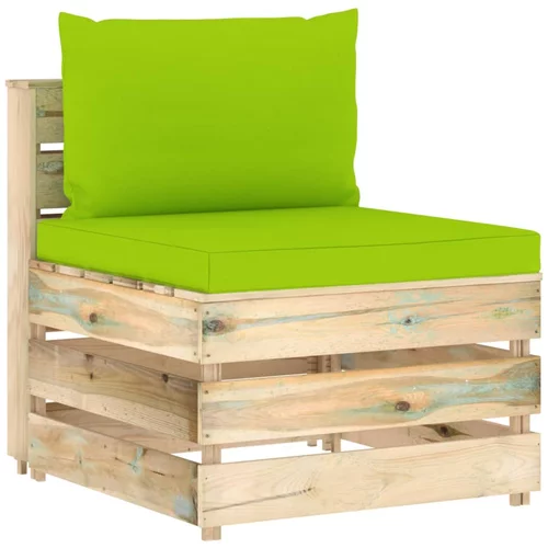 vidaXL Sekcijski sredinski kavč z blazinami zelen impregniran les