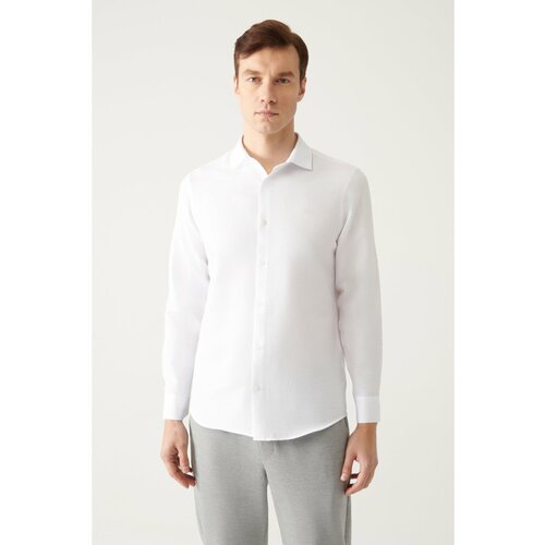 Avva Men's White Easy-to-Iron Classic Collar Embossed Cotton Slim Fit Slim Fit Shirt Slike