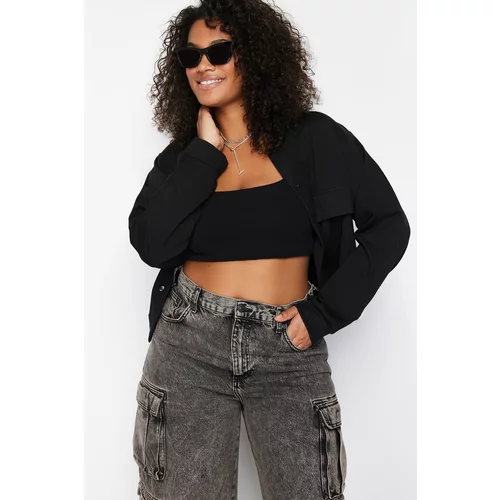 Trendyol Curve Black Waistband Buttoned High Neck Seasonal Knitted Jacket