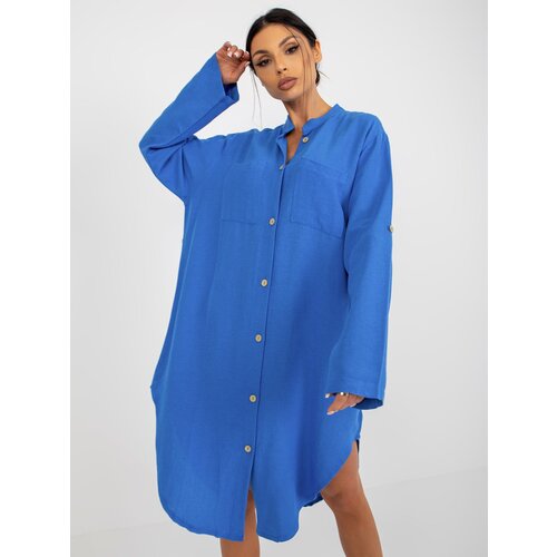 Fashion Hunters OCH BELLA blue shirt dress with pockets Slike