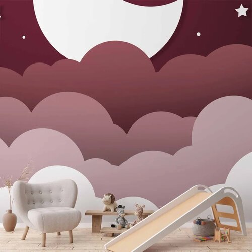 Foto tapeta - Moon dream - clouds in a maroon sky with stars for children 400x280 Vodootporna Cene