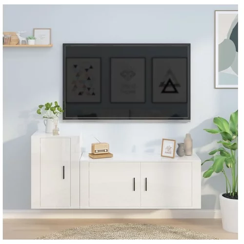  Komplet TV omaric 2-delni visok sijaj bel inženirski les