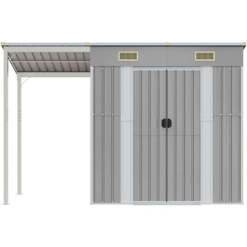 VidaXL Vrtna kućica s dužim krovom svjetlosiva 277x110 5x181 cm čelik Slike