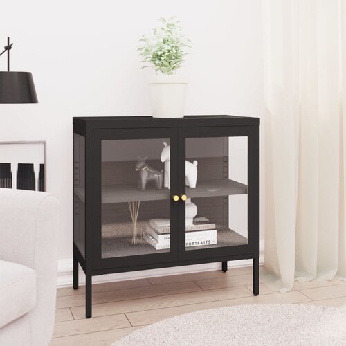  Komoda crna 70 x 35 x 70 cm od čelika i stakla Slike