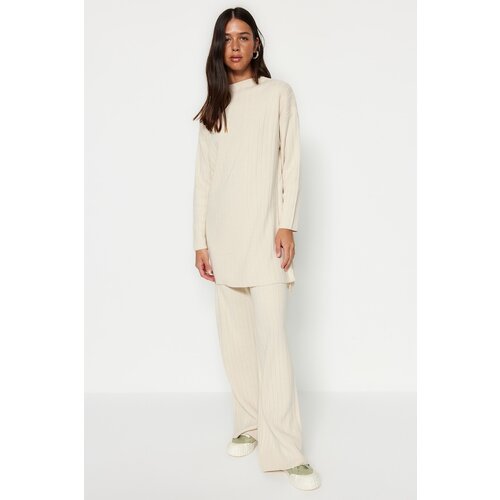 Trendyol Stone Half Turtleneck Corduroy Sweater-Pants Knitwear Suit Slike