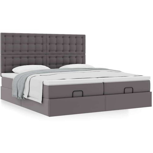 VidaXL otomanski okvir kreveta s madracima sivi 200x200cm umjetna koža Slike