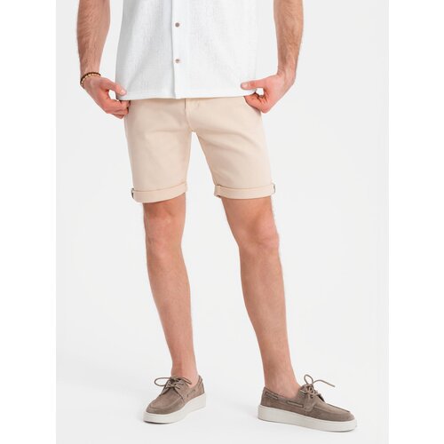 Ombre Men's denim classic shorts with rolled up leg - cream Cene