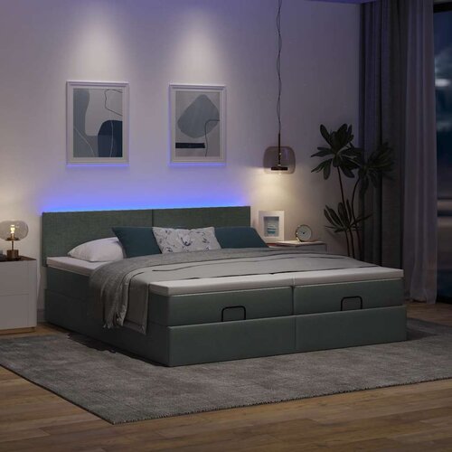 vidaXL Otomanski posteljni okvir z vzmetnicami siv 160x200 cm blago Cene