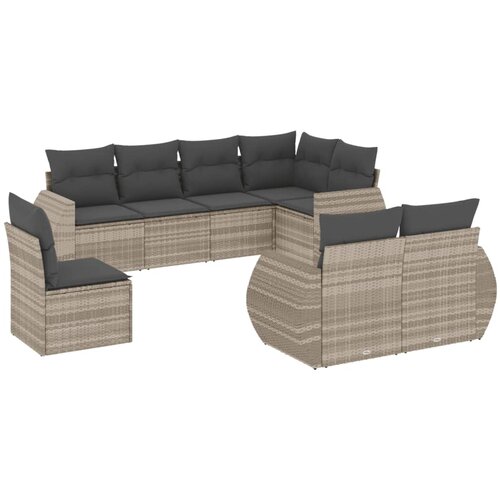  8-dijelni set vrtnih sofa od poliratana s jastucima svjetlosivi Slike