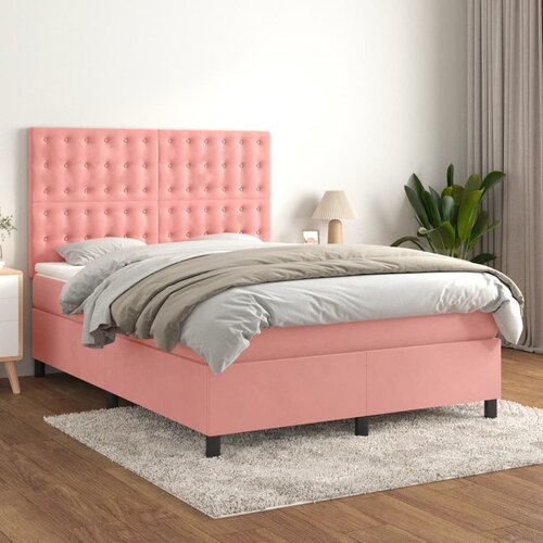 The Living Store Box spring postelja z vzmetnico roza 140x190 cm žamet - Box Spring Postelja, (21492342) Slike