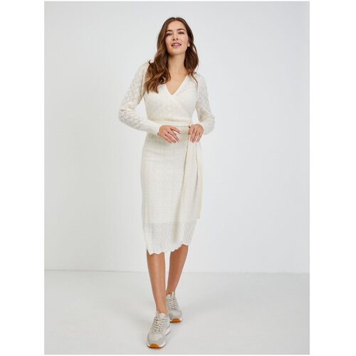 Orsay cream Women's Perforated Sweater Dress with Tie - Women Cene