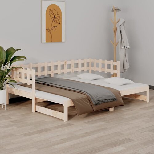 VidaXL izvlečna dnevna postelja 2x(90x190) cm trdna borovina Slike