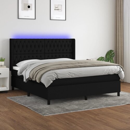 VidaXL Krevet box spring s madracem LED crni 160x200 cm od tkanine Slike