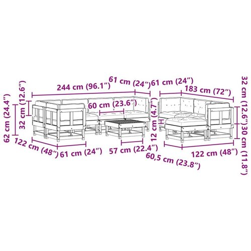  Set lounge namje&amp;scaron;taja za vrt 33 pcs Vosak smeđa i taupe - Vosak smeđa bor Slike