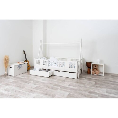 Molarem Home Drveni dječji krevet Luna Tipi - bijeli - 180x90 cm - S 2 ladice Cijene