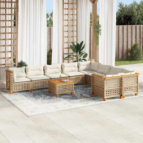  10-dijelni set vrtnih sofa s jastucima bež od poliratana 317.5 x 254 x 69 cm Cene