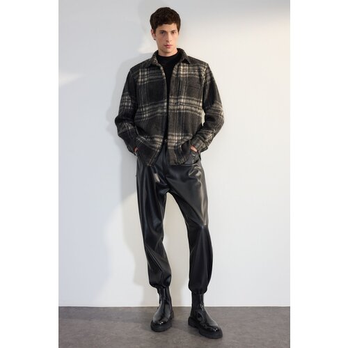 Trendyol Black Oversize Fit Winter Checkered Lumberjack Shirt Jacket Slike