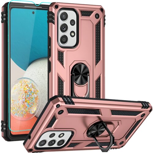 NIKCORP Oklepni ovitek za Samsung Galaxy A53 5G, rožnato zlat, zaščitno steklo, kovinski obroček s funkcijo stojala, (5000139011) Cene