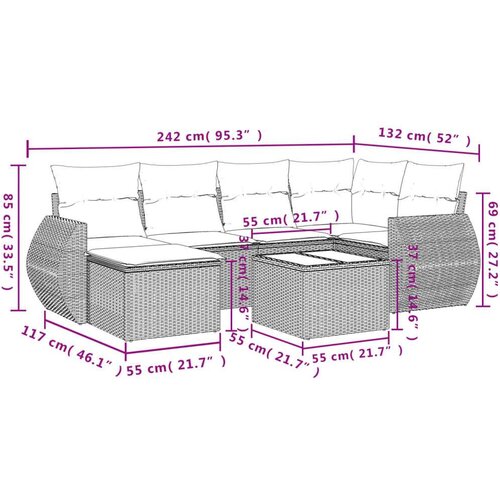 VidaXL 7-dijelni set vrtnih sofa od poliratana s jastucima smeđi Slike