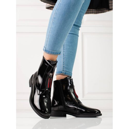 SHELOVET Black classic flat-heeled ankle boots Cene