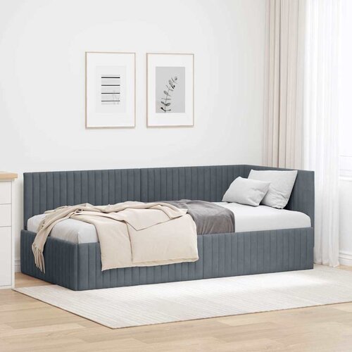 VidaXL Kutni okvir kreveta s uzglavljem Tamno siva 90 x 200 cm Bar&amp;scaron;un Slike