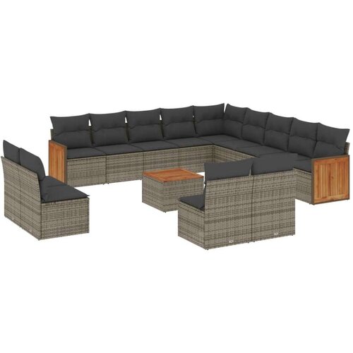  14-dijelni set vrtnih sofa od poliratana s jastucima sivi Slike