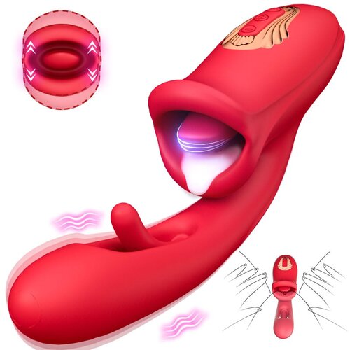 SuperLove Triple Stimulation Licking Tongue &amp;amp; Flapping G-Spot Vibrator Red Slike