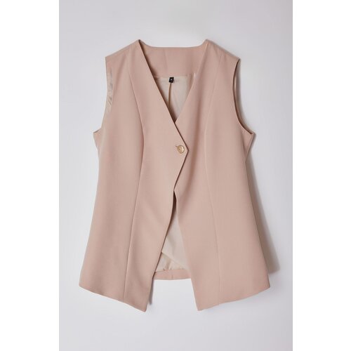 Trendyol Mink Regular V-Neck Button Detailed Vest Slike