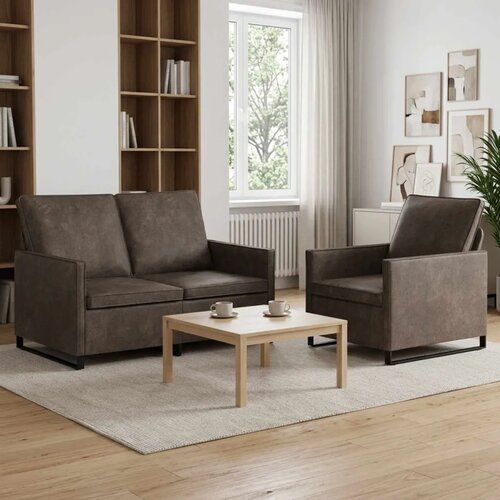  Set sofe 2 pcs Tamnosiva Umjetni sued - Tamnosiva 1-Sjedalo + 2-Sjedalo (120 cm) Cene