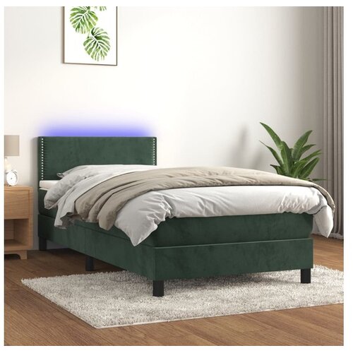  Box spring postelja z vzmetnico LED tem. zelena 100x200cm žamet Cene