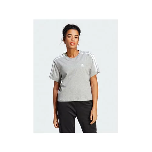 Adidas Majica Essentials 3-Stripes Single Jersey Crop Top HR4916 Siva Loose Fit