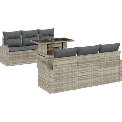  7 komadni vrtni sofa set s jastučićima svjetlosivi poli ratan 2-sjedna vrtna sofa sa skladištem i jastučićima svjetlosivi poli Cene