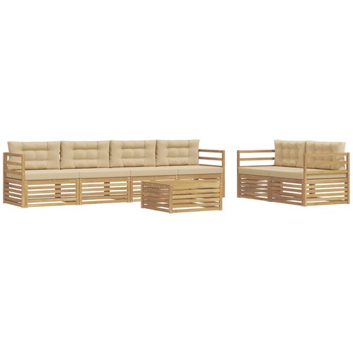 vidaXL Zunanja garnitura za sedenje 7 pcs Bela in bež Poliester, (5000280615) Cene