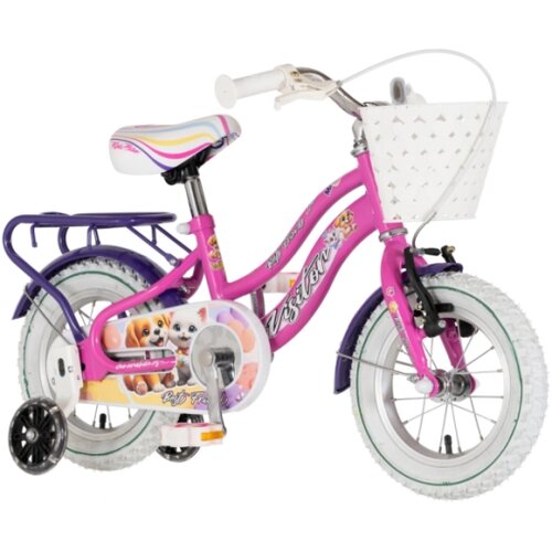 Visitor Bicikl kids best friend 12" 8" v-brake kontra 95-115cm (12") roze neon uv sjaj Cene