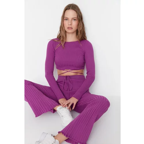 Trendyol Purple Bag Detailed Knitwear Bottom-Top Set