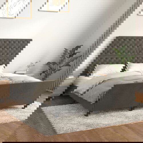 The Living Store Posteljni okvir z vzglavjem temno siv 140x190 cm žamet - Posteljni Okvir Z Vzglavjem, (21438507) Slike