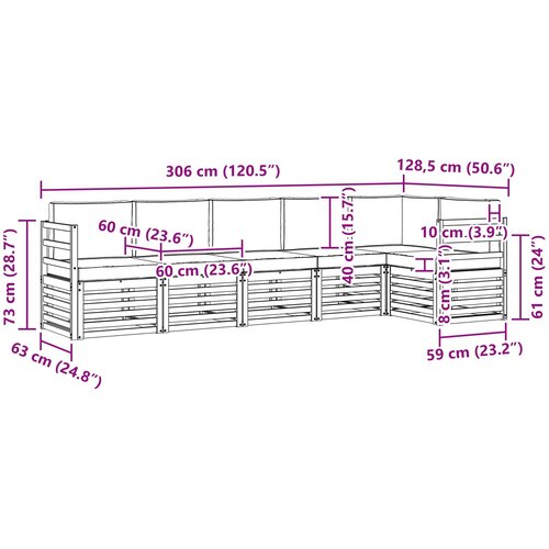  Set vanjskih sofa 6 kom. Bijela i svjetlosiva Poliester 306 x 128,5 x 73 cm Slike