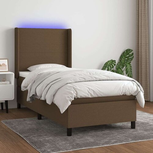  Box spring postelja z vzmetnico LED temno rjava 100x200cm blago, (20894084) Slike