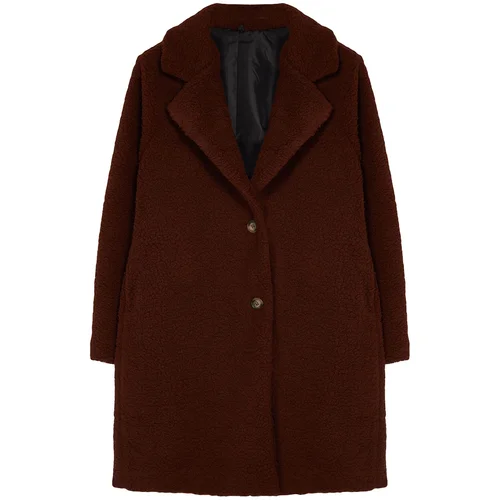 Trendyol Curve Brown Regular Fit Plush Coat