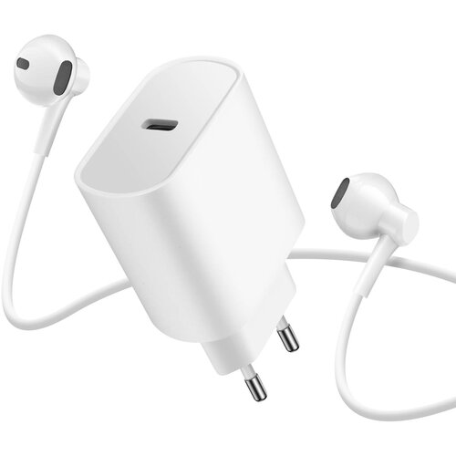 AVIZAR Paket USB-C polnilnik 20W + žične slu&amp;scaron;alke Jack 3.5 mm z mikrofonom, Bela, (5000193252) Slike