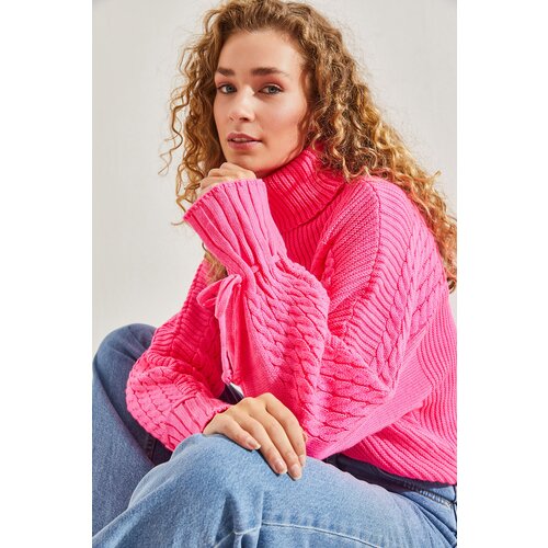 Bianco Lucci Women's Turtleneck Sleeve Laced Patterned Knitwear Sweater Cene