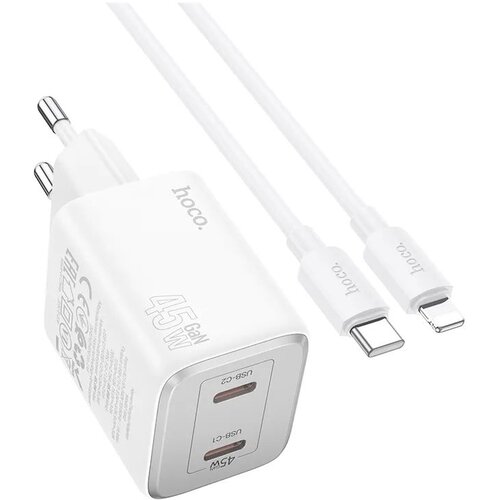 Hoco. zidni punjač 2 x tip C + kabel tip C do Lightning PD QC 45W GaN N42 bijeli Slike