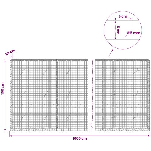  Gabion s 5 mm žicom i mrežom 5x5 cm 1000x20x150 cm Slike
